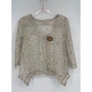 Hailey Lyn Sz M Sheer Weave Knit‎ Cardigan Sweater Beige Front Asymmetrical Hem